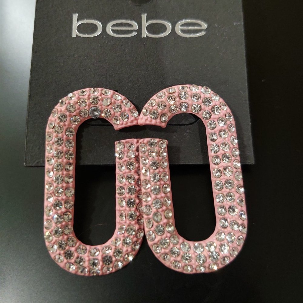 Pink Bebe Rhinestone Oval Earrings